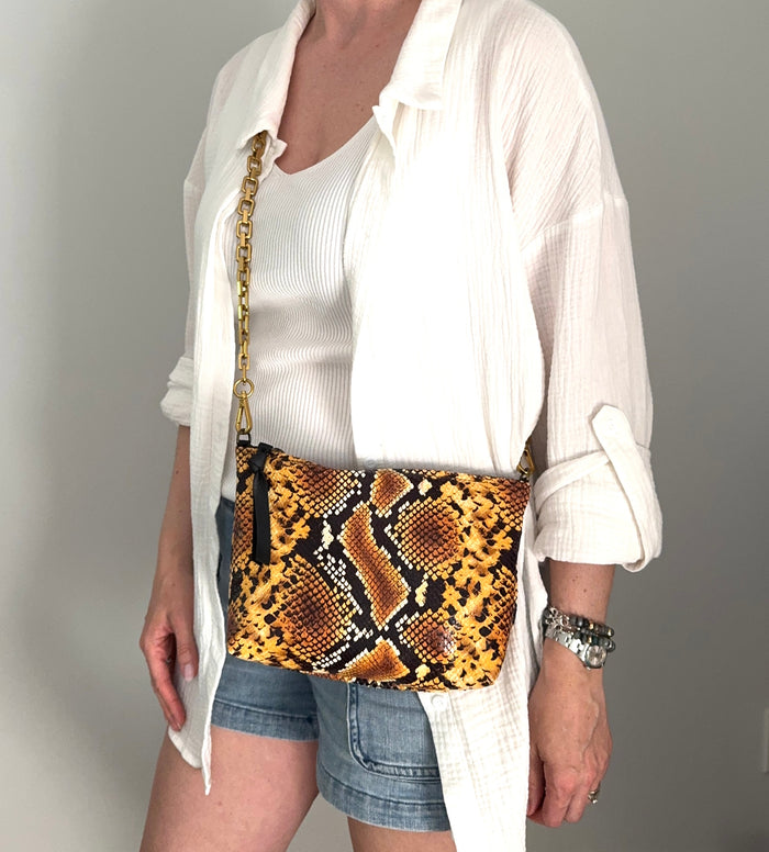 Caramel Coloured Snake Print Pouch