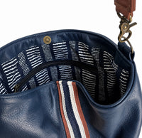 The Rebecca - Catalina Blue Leather with Blue and White Stripes