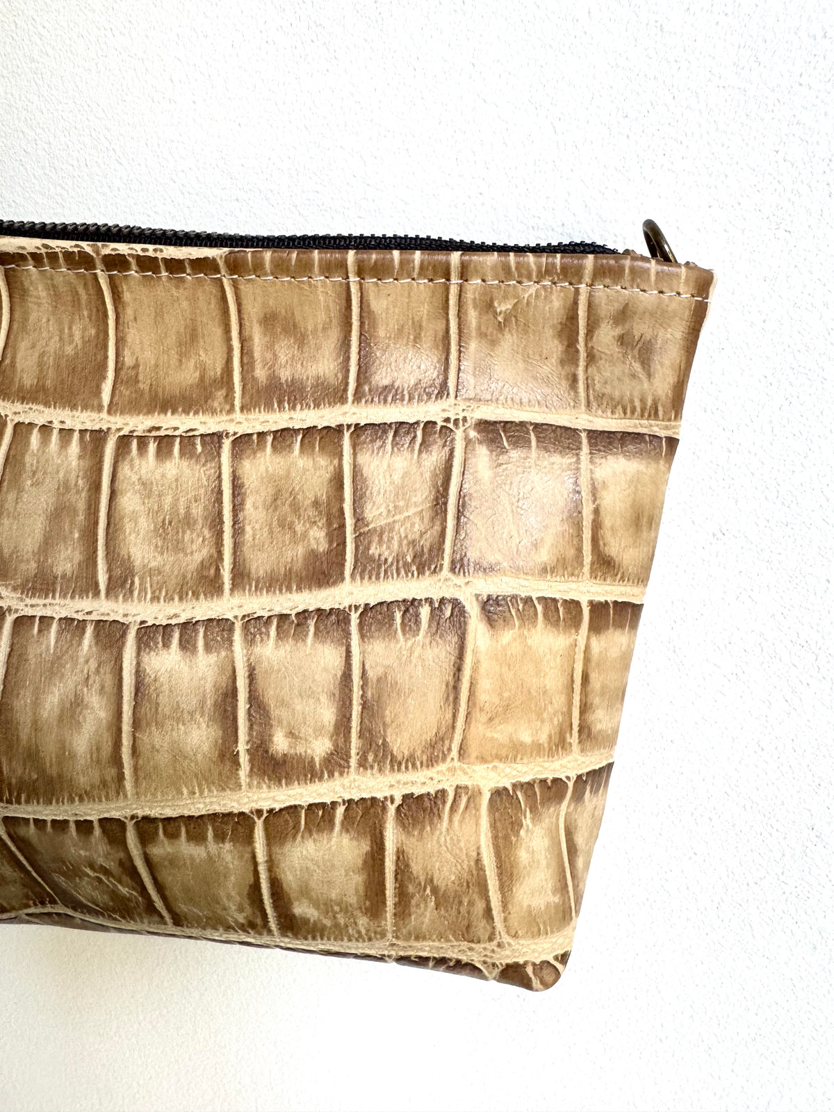 Medium Distressed Tan Croc Leather Pouch
