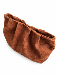 Cognac Croc Embossed Suede Gathered Clutch