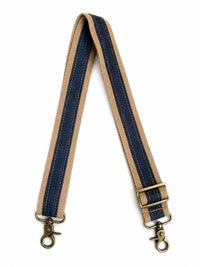 1.5" Tan Canvas and Denim Stripe Crossbody Strap