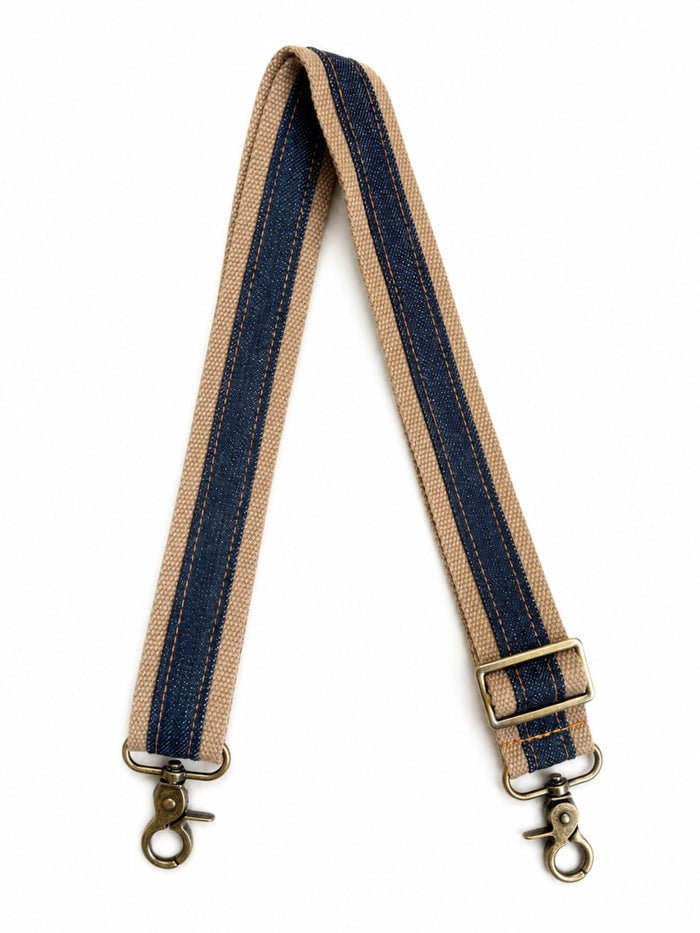 1.5" Tan Canvas and Denim Stripe Crossbody Strap