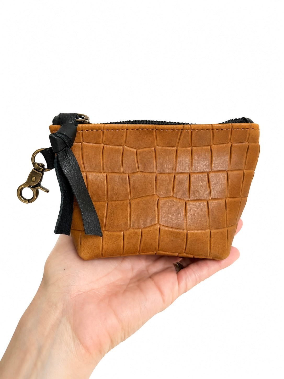 Mini Caramel Croc Leather Pouch