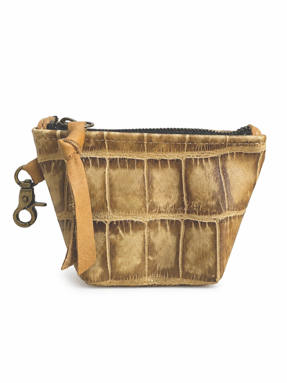 Mini Distressed Tan Croc Leather Pouch