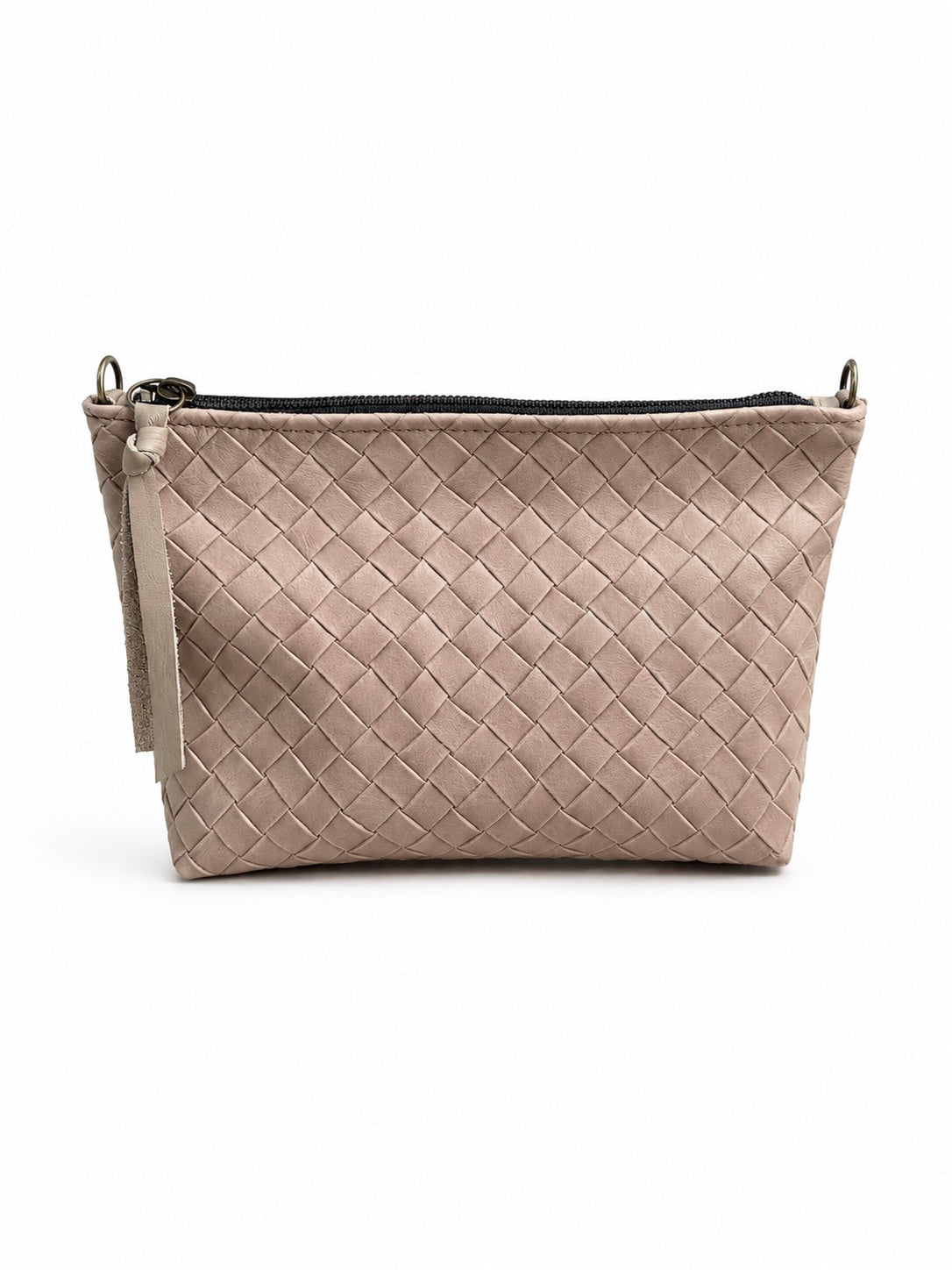 Medium Taupe Basketweave Leather Pouch