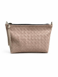 Medium Taupe Basketweave Leather Pouch