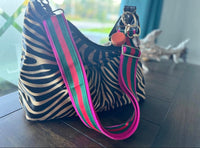 2" Fuchsia Canvas and Red/Green Stripe Crossbody Strap