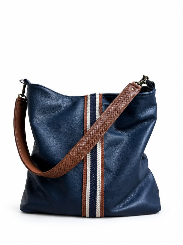 The Rebecca - Catalina Blue Leather with Blue and White Stripes