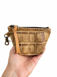 Mini Distressed Tan Croc Leather Pouch