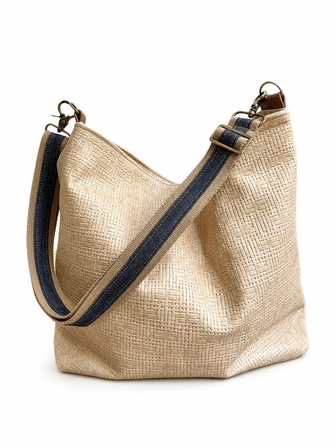 1.5" Tan Canvas and Denim Stripe Crossbody Strap