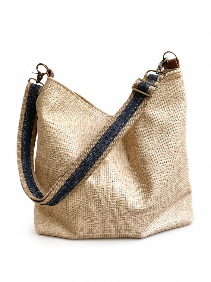 1.5" Tan Canvas and Denim Stripe Crossbody Strap
