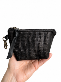 Black Basketweave Leather Mini Pouch