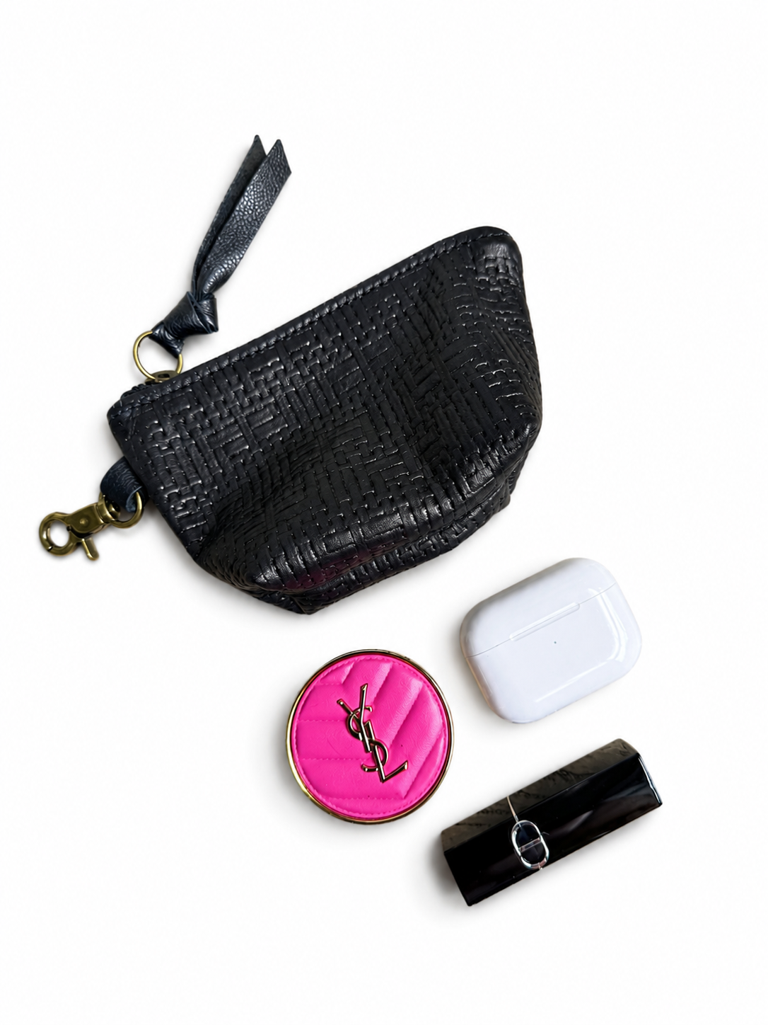 Black Basketweave Leather Mini Pouch