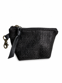 Black Basketweave Leather Mini Pouch