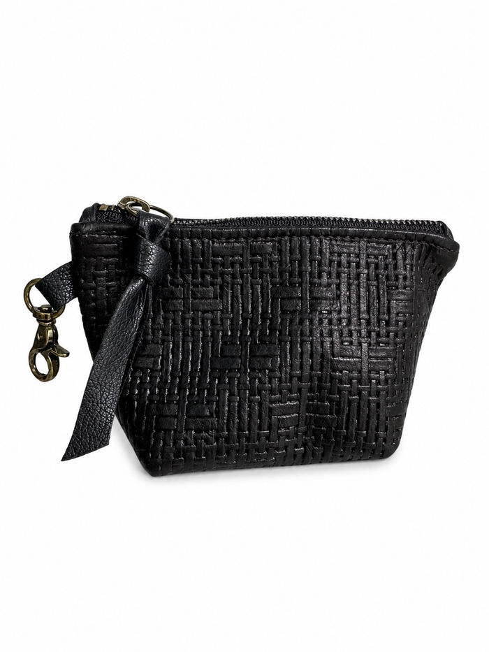 Black Basketweave Leather Mini Pouch