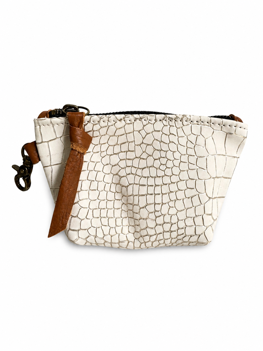 White Croc Embossed Leather Mini Pouch