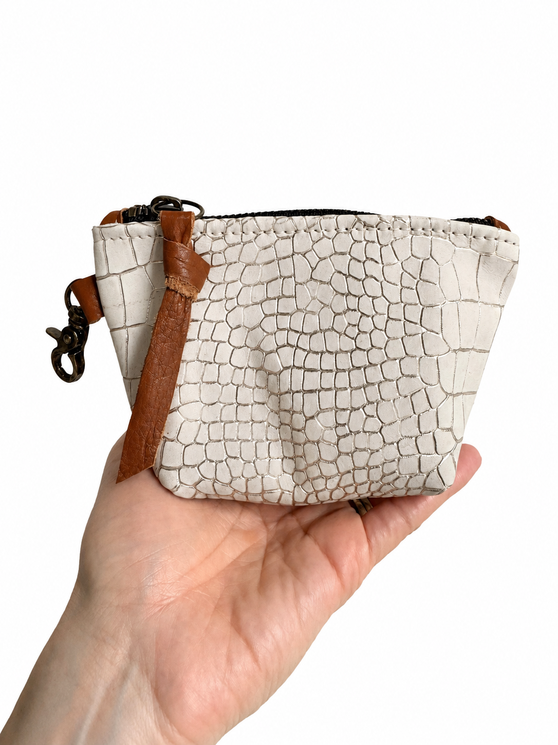 White Croc Embossed Leather Mini Pouch