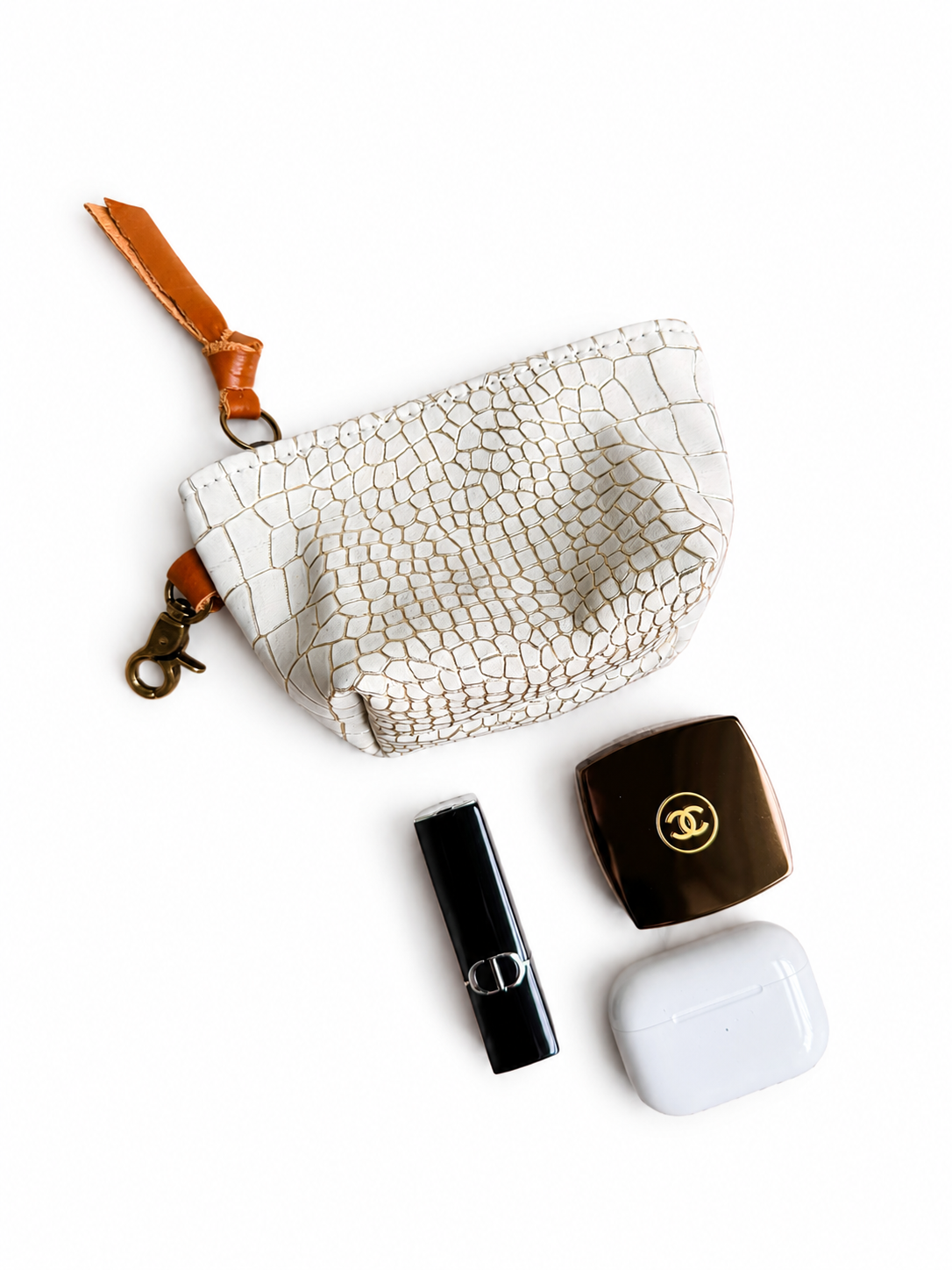 White Croc Embossed Leather Mini Pouch
