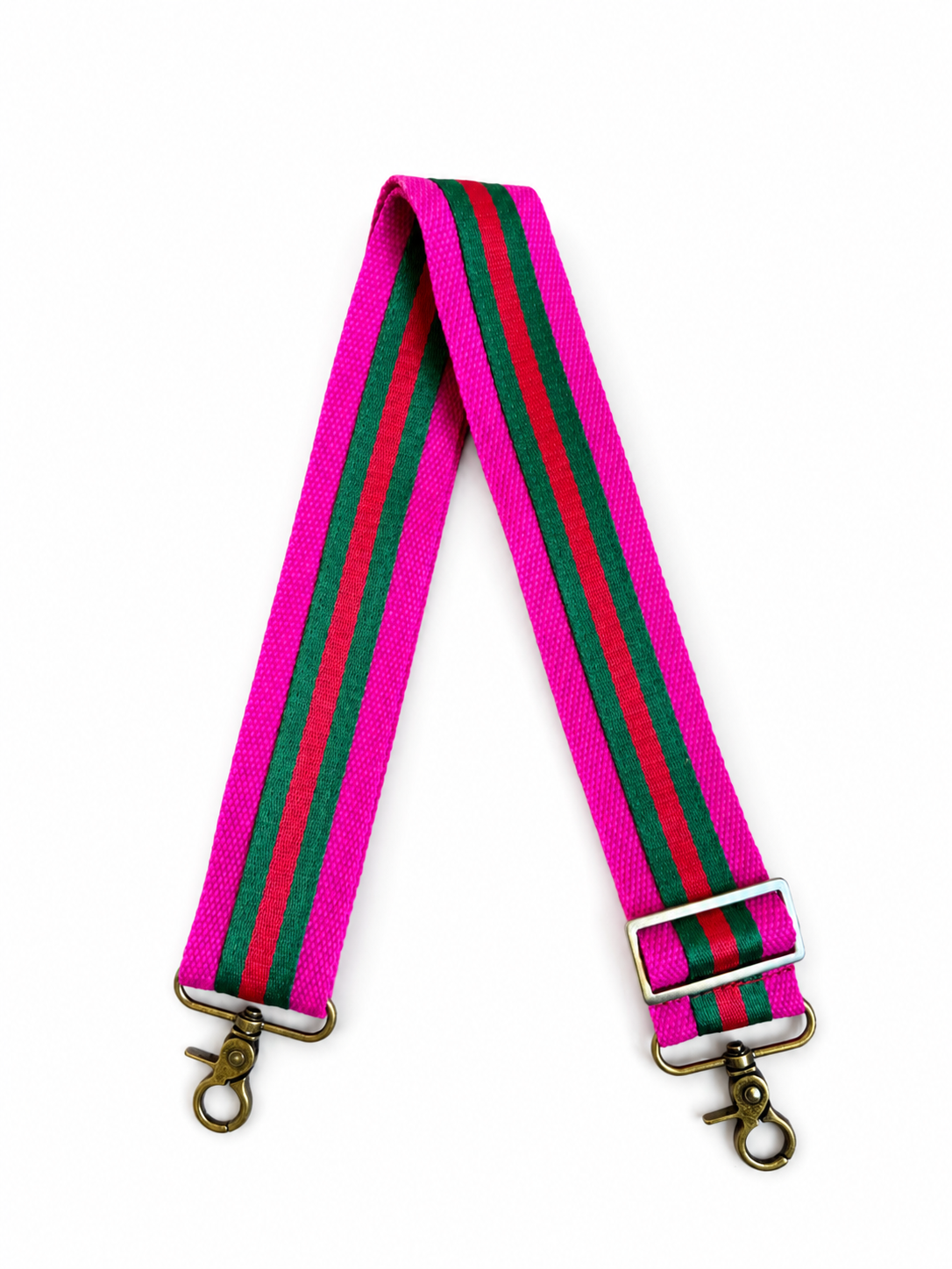 2" Fuchsia Canvas and Red/Green Stripe Crossbody Strap