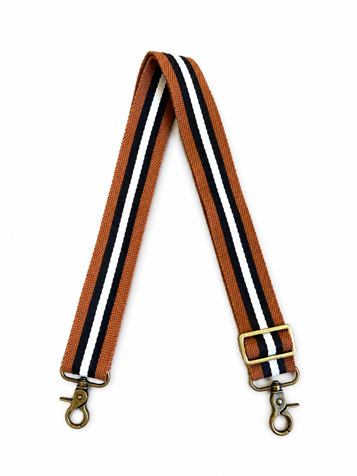 1.5" Cognac Canvas and Navy and White Stripe Crossbody Strap
