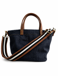 1.5" Cognac Canvas and Navy and White Stripe Crossbody Strap