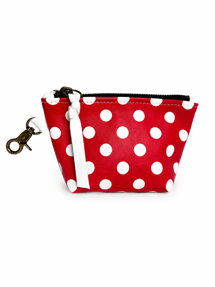 Red Leather with White Polka Dots Mini Pouch