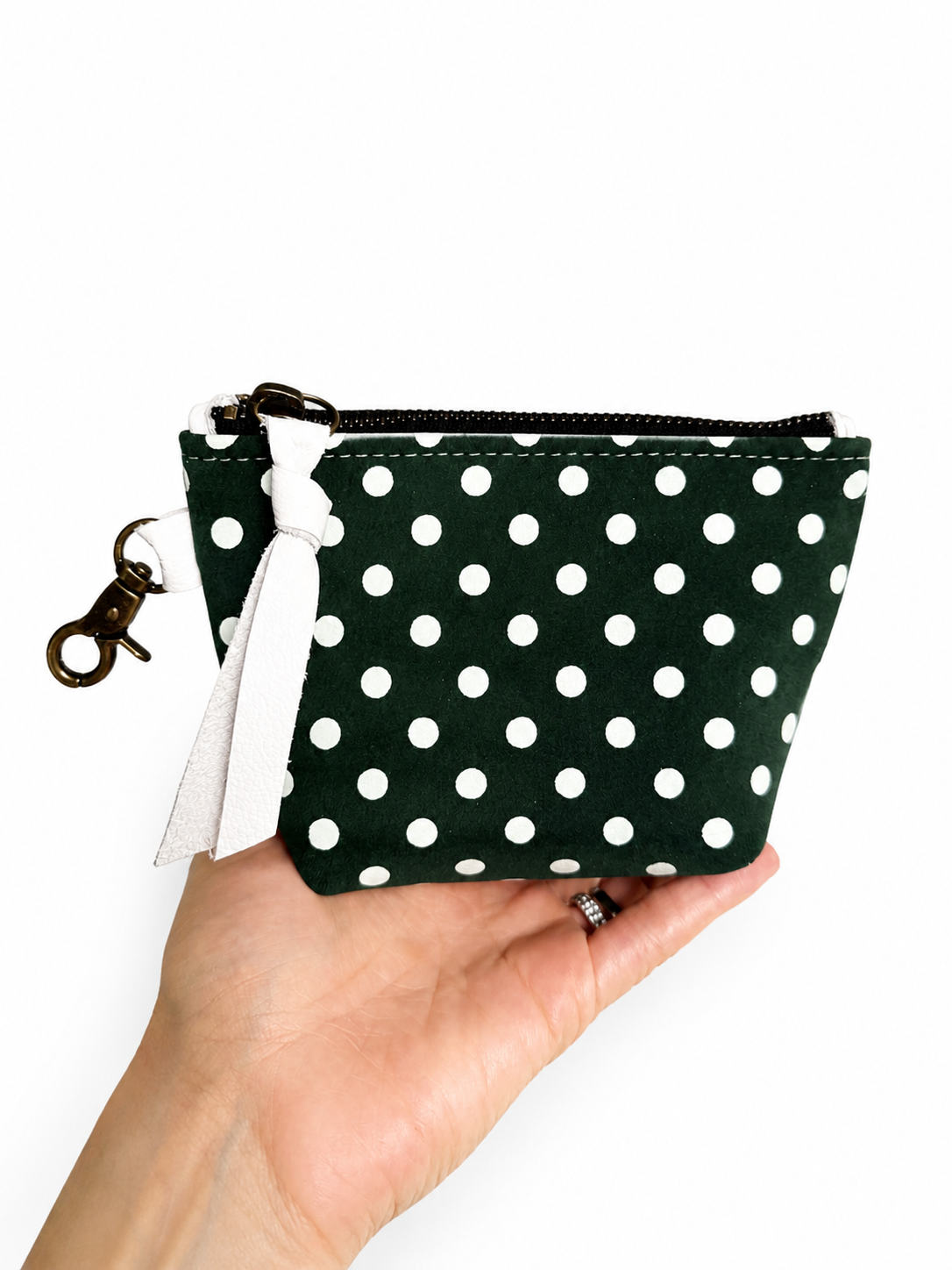 Green Suede with White Polka Dots Mini Pouch