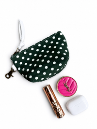 Green Suede with White Polka Dots Mini Pouch
