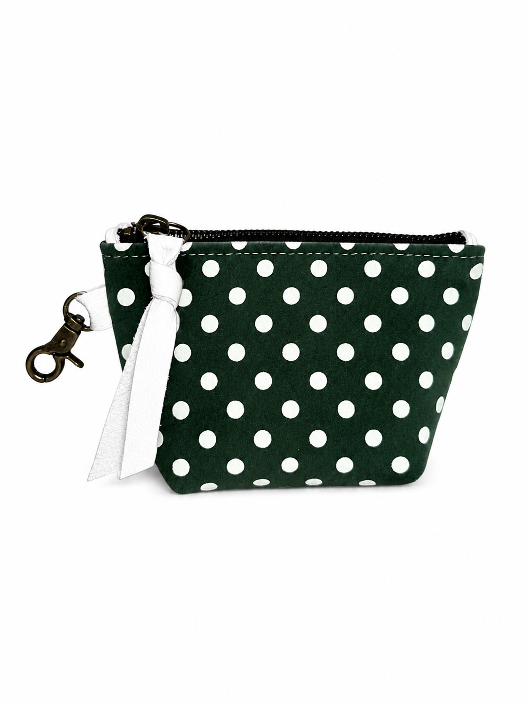 Green Suede with White Polka Dots Mini Pouch
