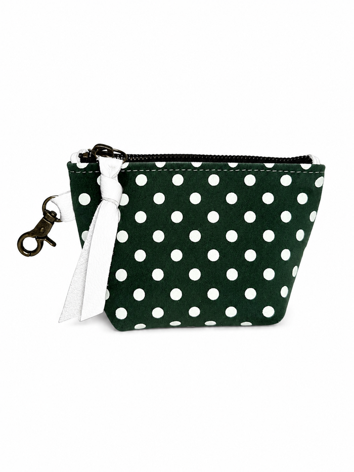 Green Suede with White Polka Dots Mini Pouch