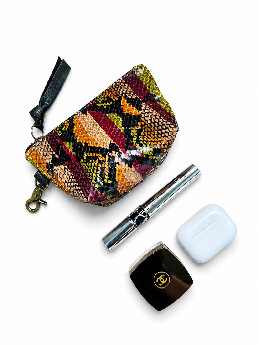 Leather Striped Snake Skin Mini Pouch