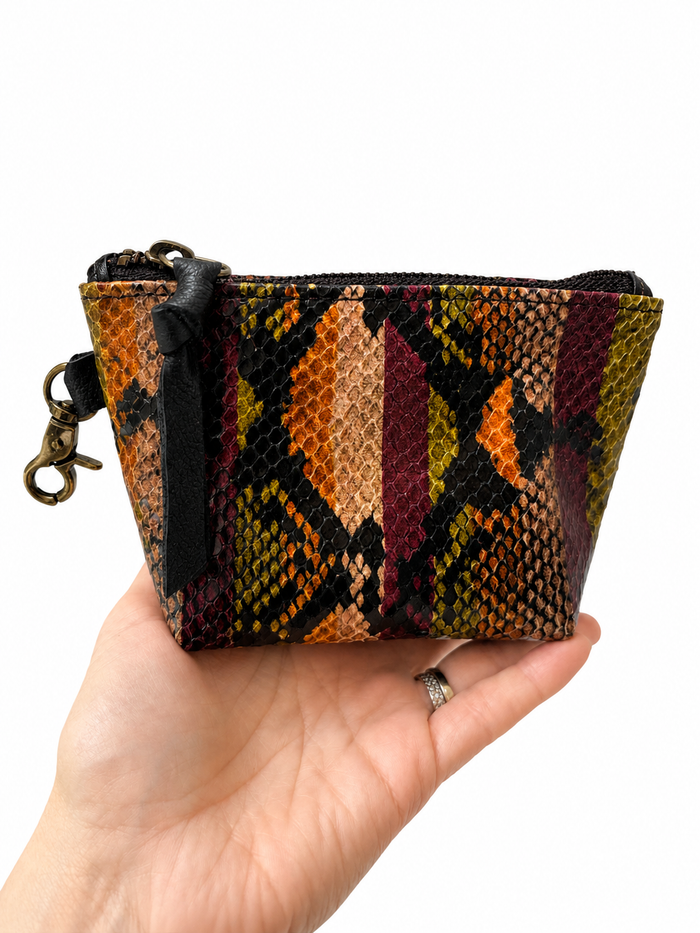 Leather Striped Snake Skin Mini Pouch