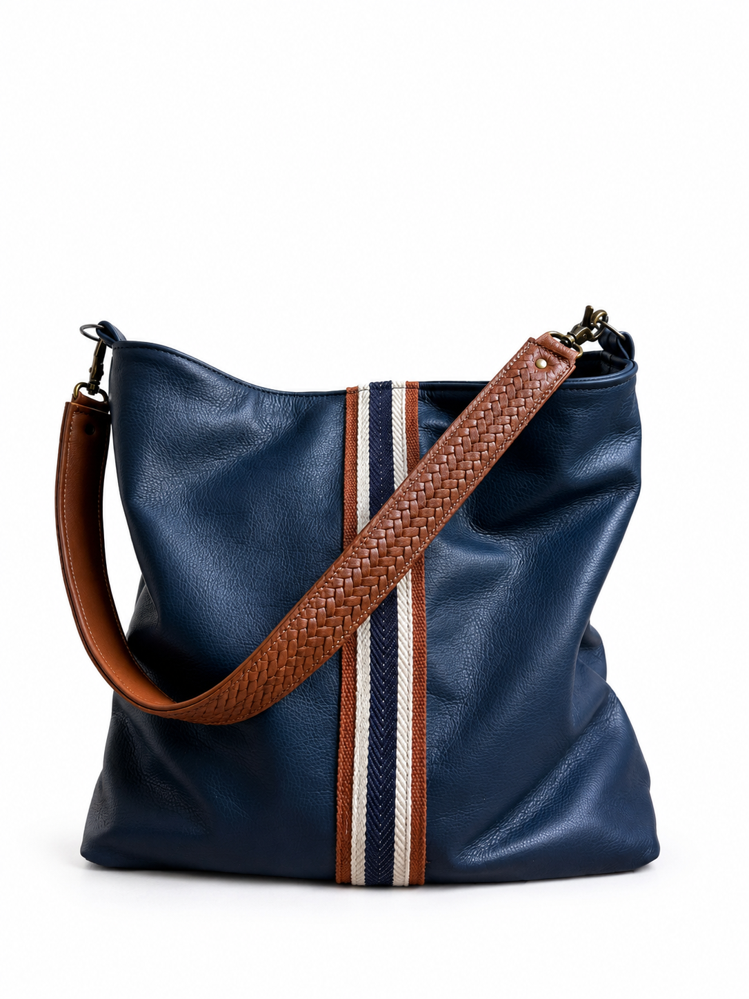 1.5” Cognac Herringbone Leather Shoulder Strap