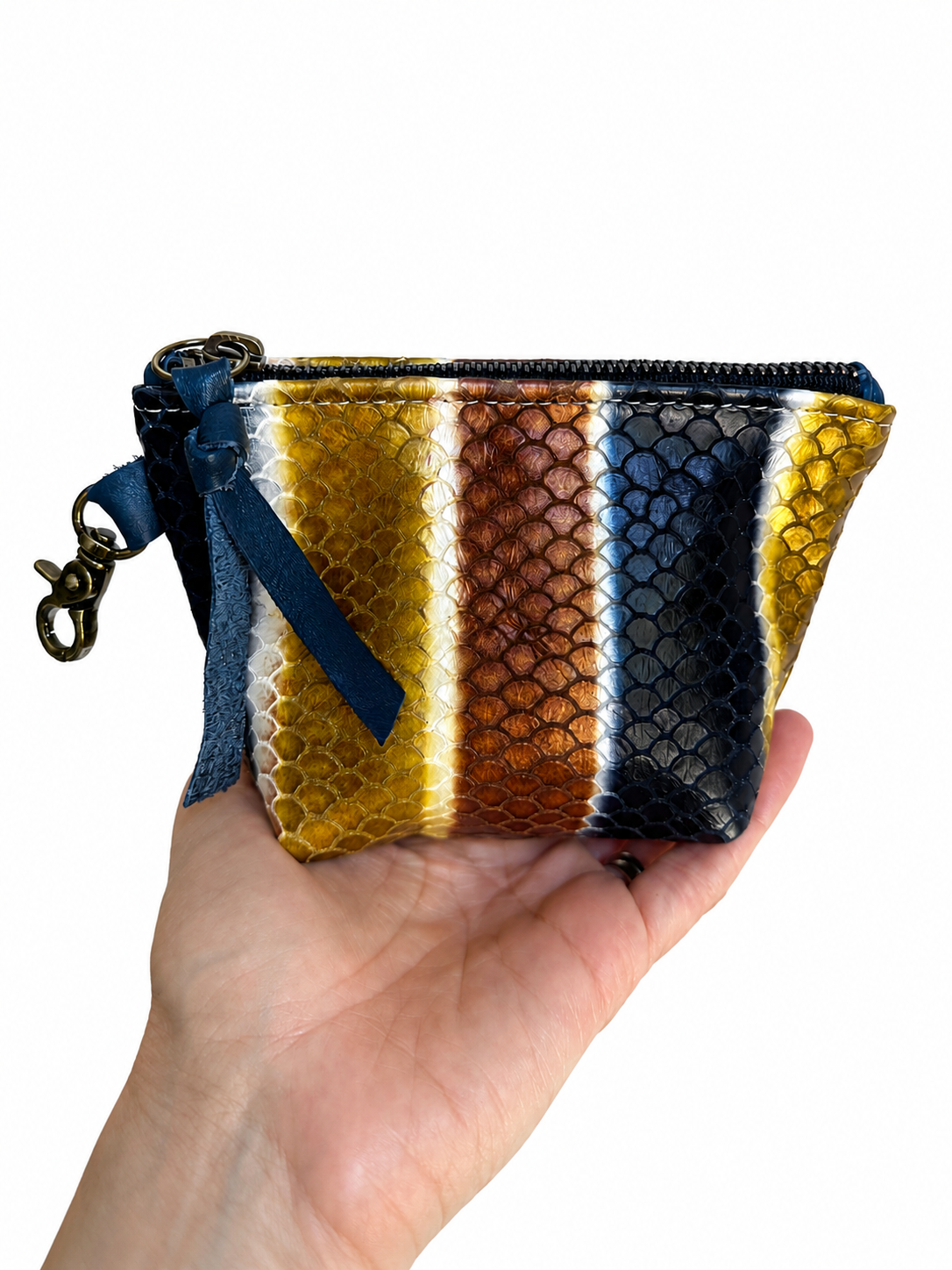 Leather Striped Mini Pouch (Mustard, Cognac, Navy)