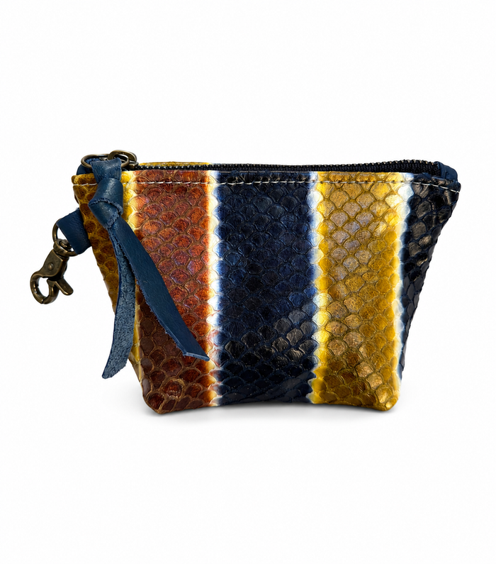 Leather Striped Mini Pouch (Cognac, Navy, Mustard)