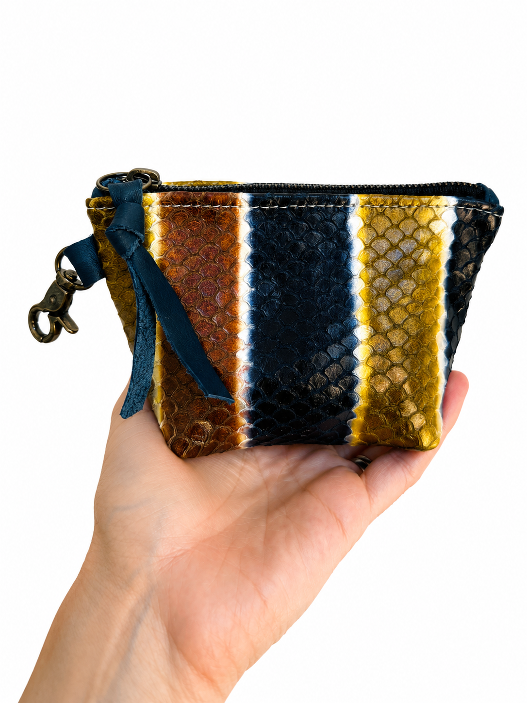 Leather Striped Mini Pouch (Cognac, Navy, Mustard)