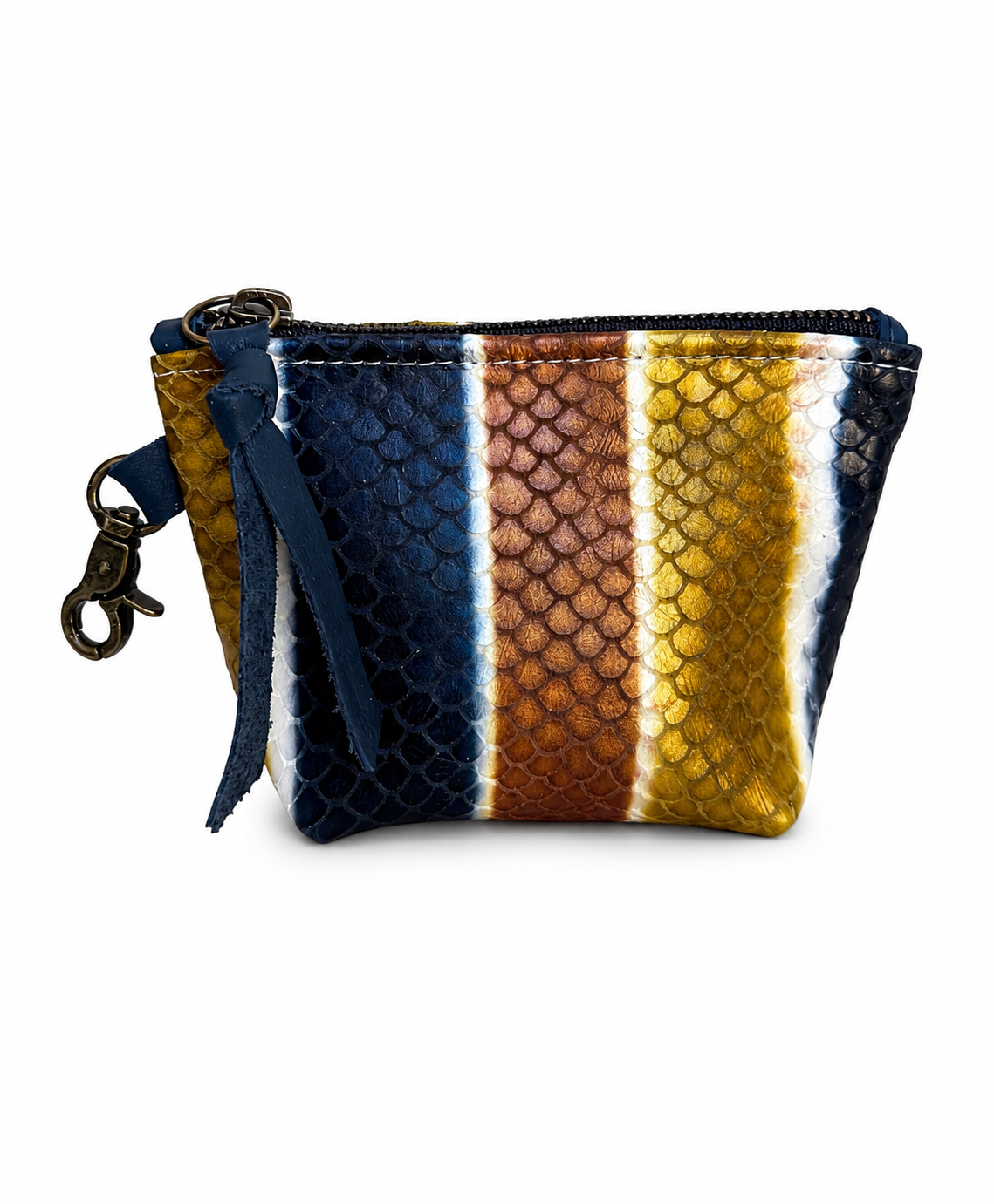 Leather Striped Mini Pouch (Navy, Cognac, Mustard)