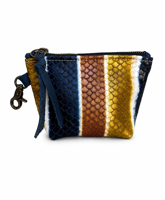 Leather Striped Mini Pouch (Navy, Cognac, Mustard)