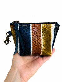 Leather Striped Mini Pouch (Navy, Cognac, Mustard)