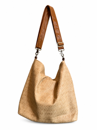 1.5" Tan Leather and Canvas Crossbody Strap