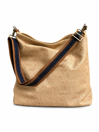 1.5" Cognac Canvas and Denim Stripe Crossbody Strap