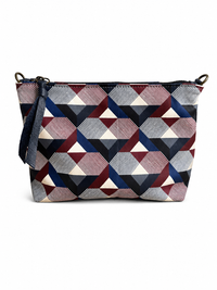 Navy Geometric Pattern Leather Pouch