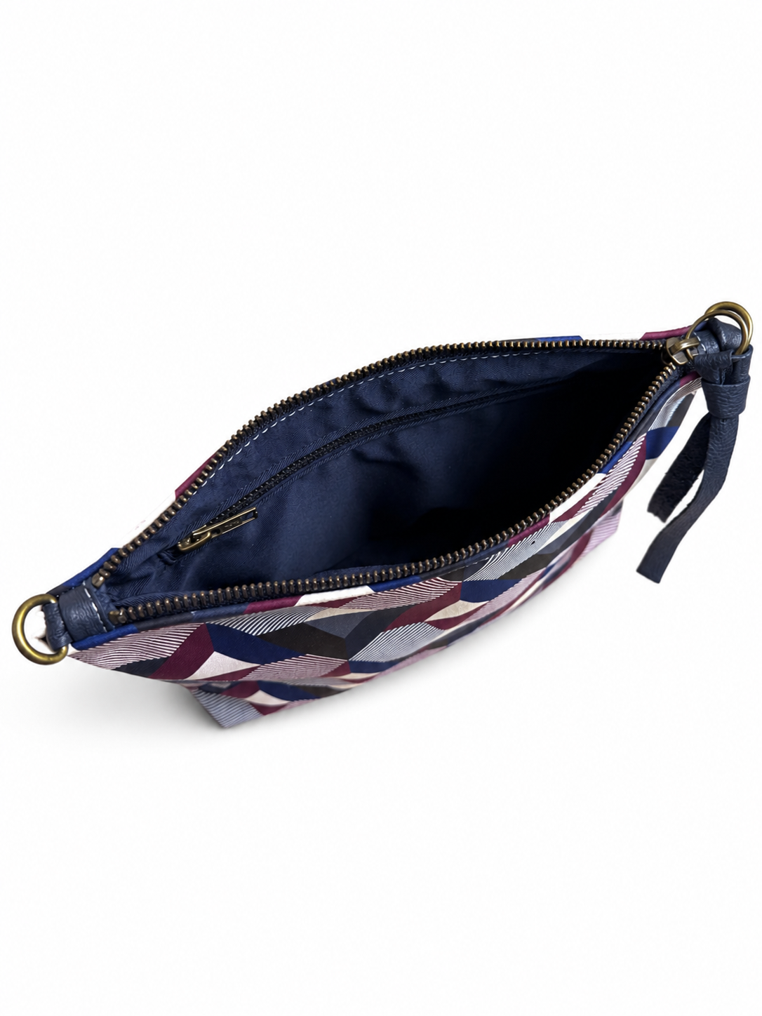 Navy Geometric Pattern Leather Pouch