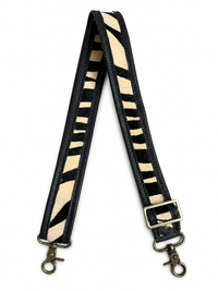 1.5" Black Leather and Zebra Hair Crossbody Strap