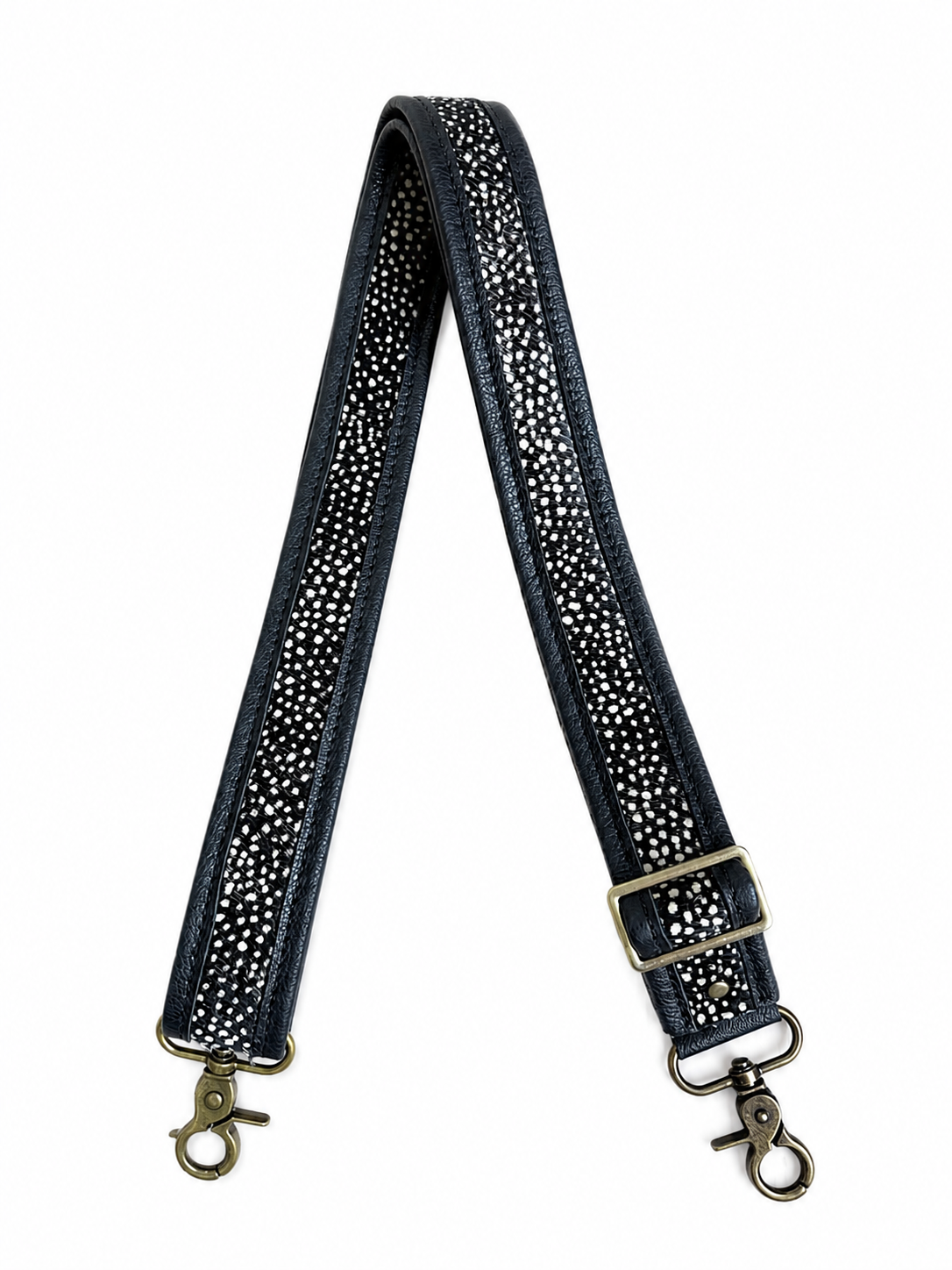 1.5" Black Leather and Spotted Hair Crossbody Strap