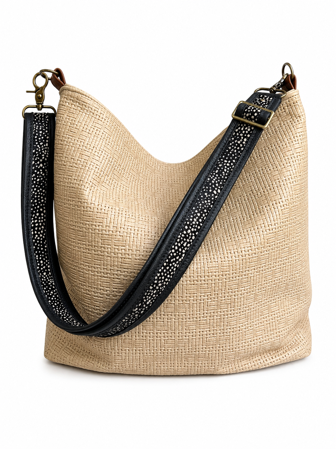 1.5" Black Leather and Spotted Hair Crossbody Strap