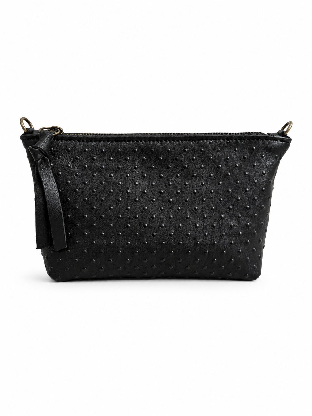 Small Dotted Embossed Black Leather Pouch
