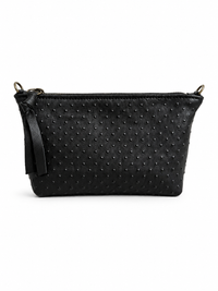Small Dotted Embossed Black Leather Pouch