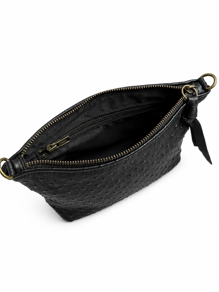 Small Dotted Embossed Black Leather Pouch