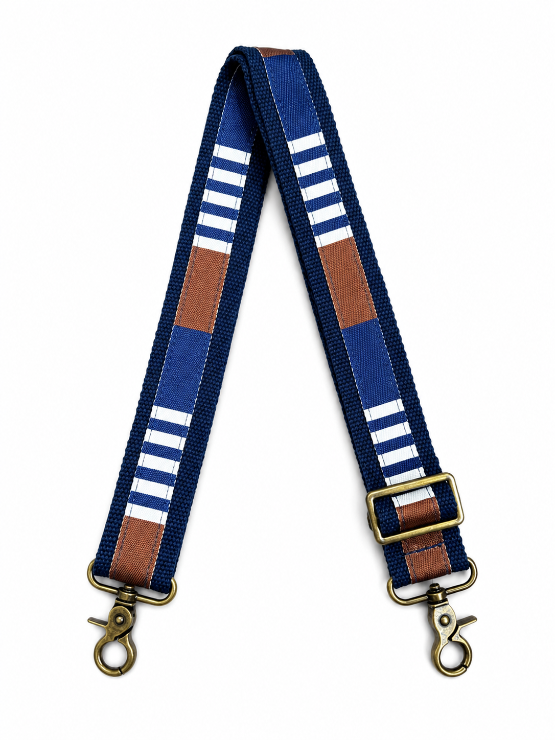 1.5" Navy Canvas and Navy/White/Brown Pattern Crossbody Strap